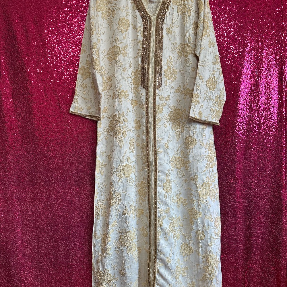 Elegant Gold and Cream Embroidered Kaftan